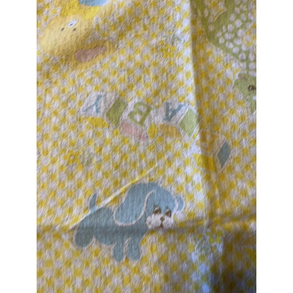 Vintage Baby Blanket Yellow Sweet Nursery Animals‎ Giraffe Duck Bear 31